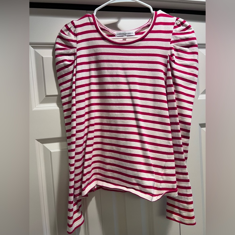 Rebecca Minkoff striped puff sleeve, red and white